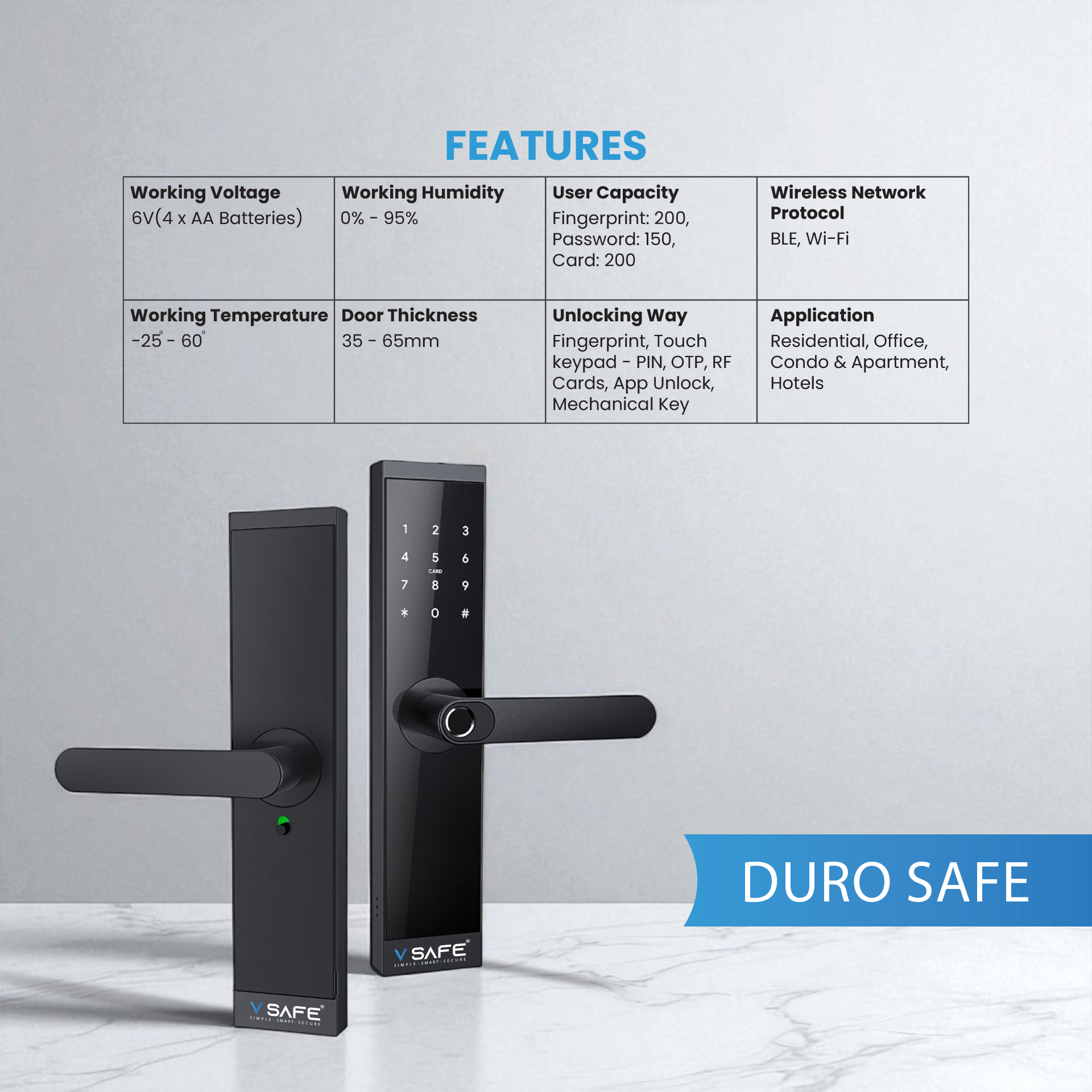 V SAFE Duro Safe mobile app control